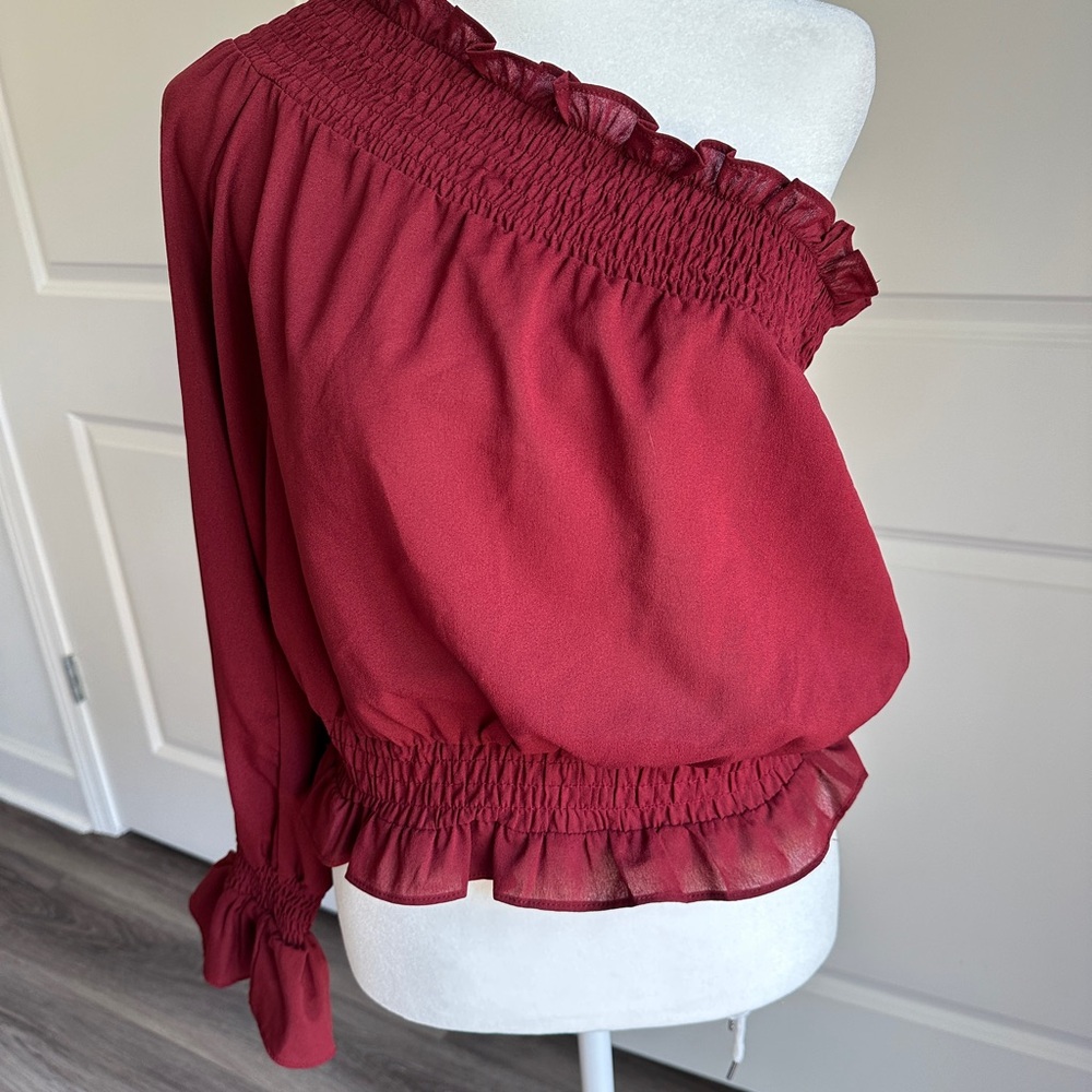 Elegant One-Shoulder Red Blouse